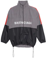 Balenciaga Logo Print High-Neck Loose Fit Jacket Grey 534317TDO051408 Balenciaga Logo Print High-Neck Loose Fit Jacket Grey 534317TDO051408