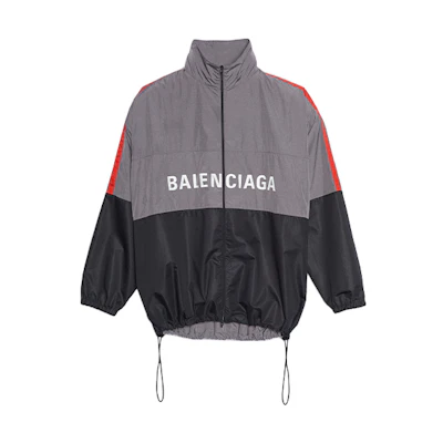 Balenciaga Logo Print High-Neck Loose Fit Jacket Grey 534317TDO051408