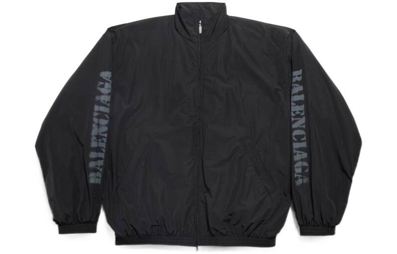 Balenciaga Logo Print High Neck Zip Jacket Unisex Loose Fit Black. 783841TPQ381000