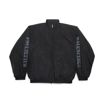 Balenciaga Logo Print High Neck Zip Jacket Unisex Loose Fit Black. 783841TPQ381000