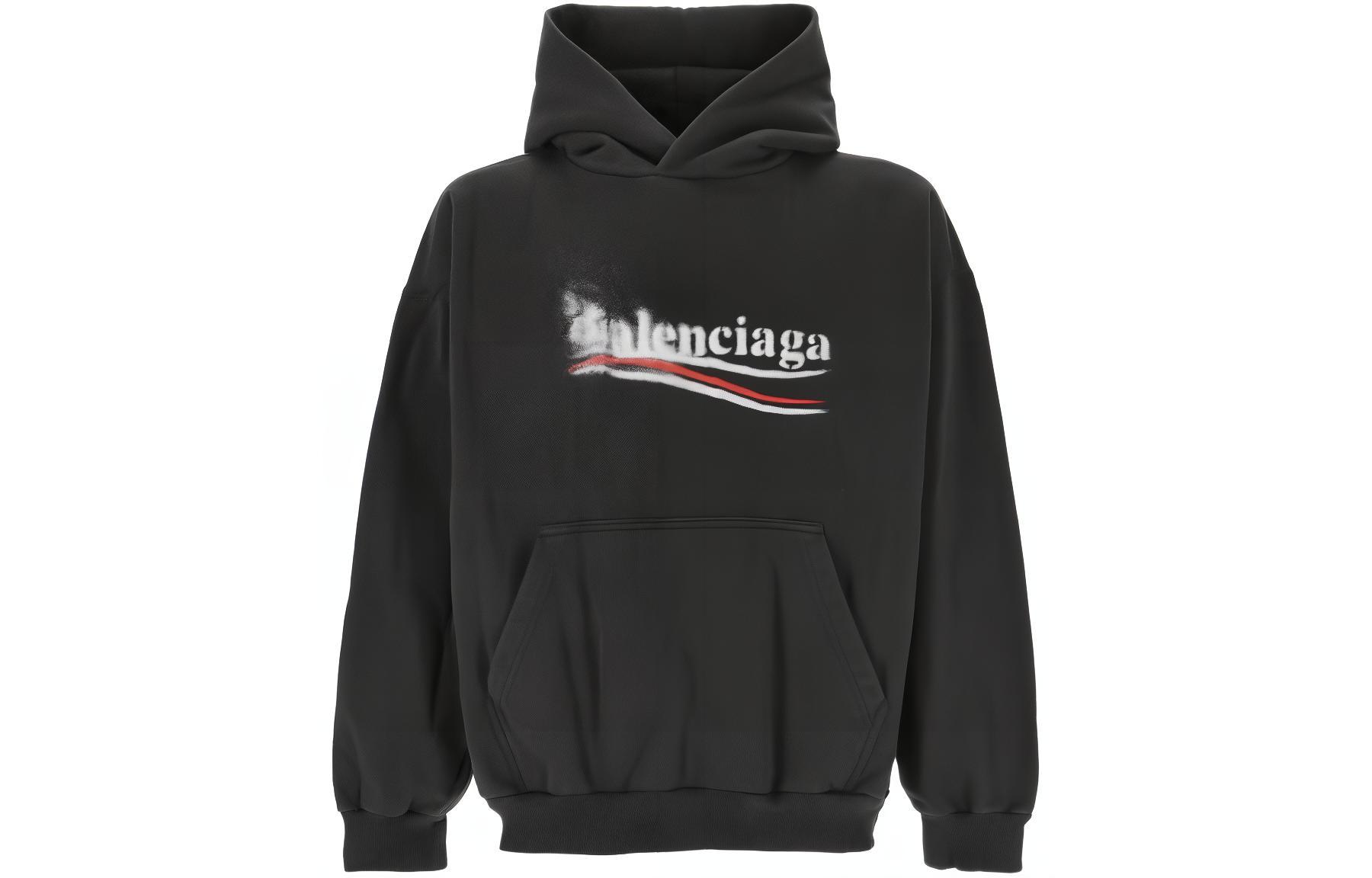 Order 巴黎世家标志印花连帽衫 黑色常规版型套头衫 767877TQVI71569