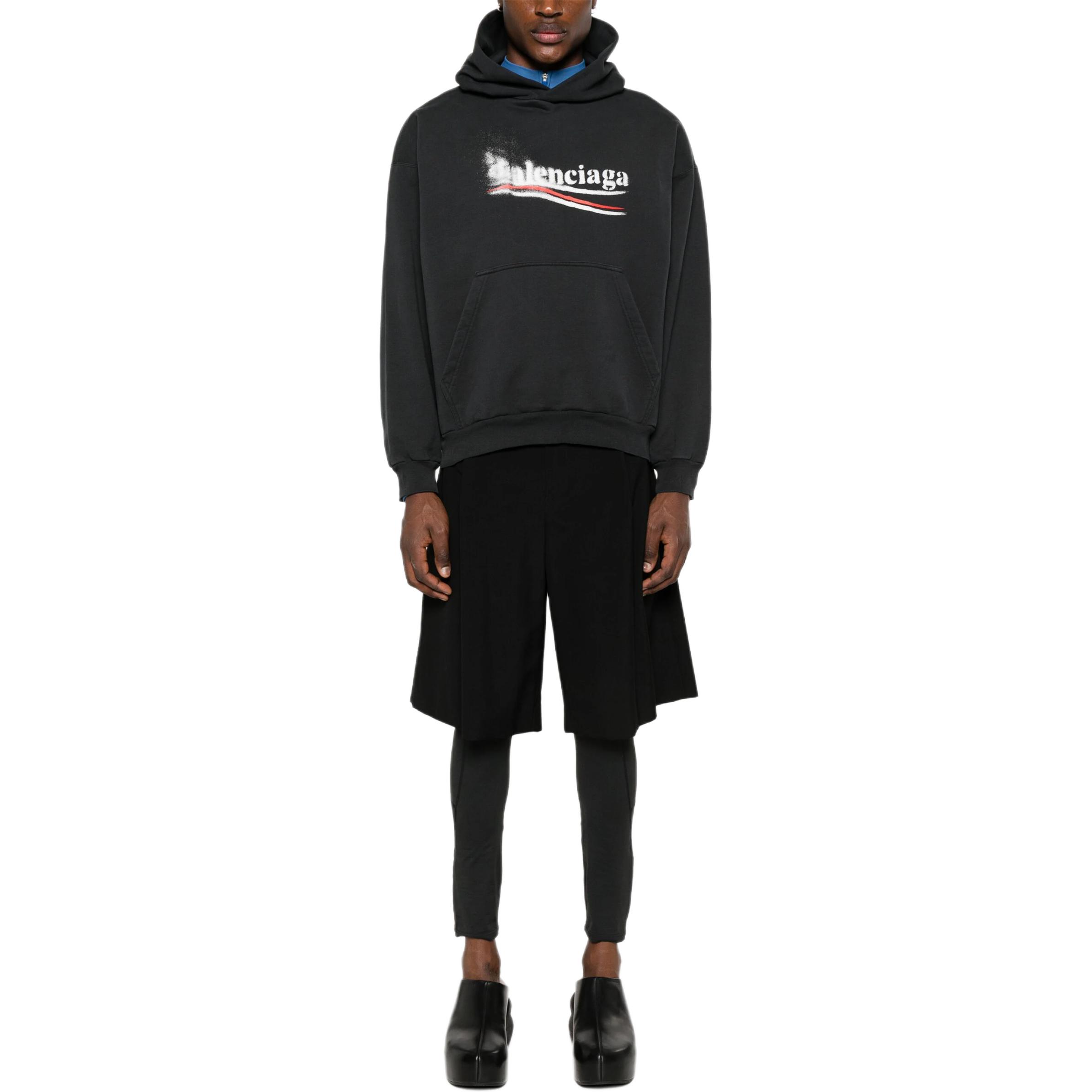 Purchase 巴黎世家标志印花连帽衫 黑色常规版型套头衫 767877TQVI71569