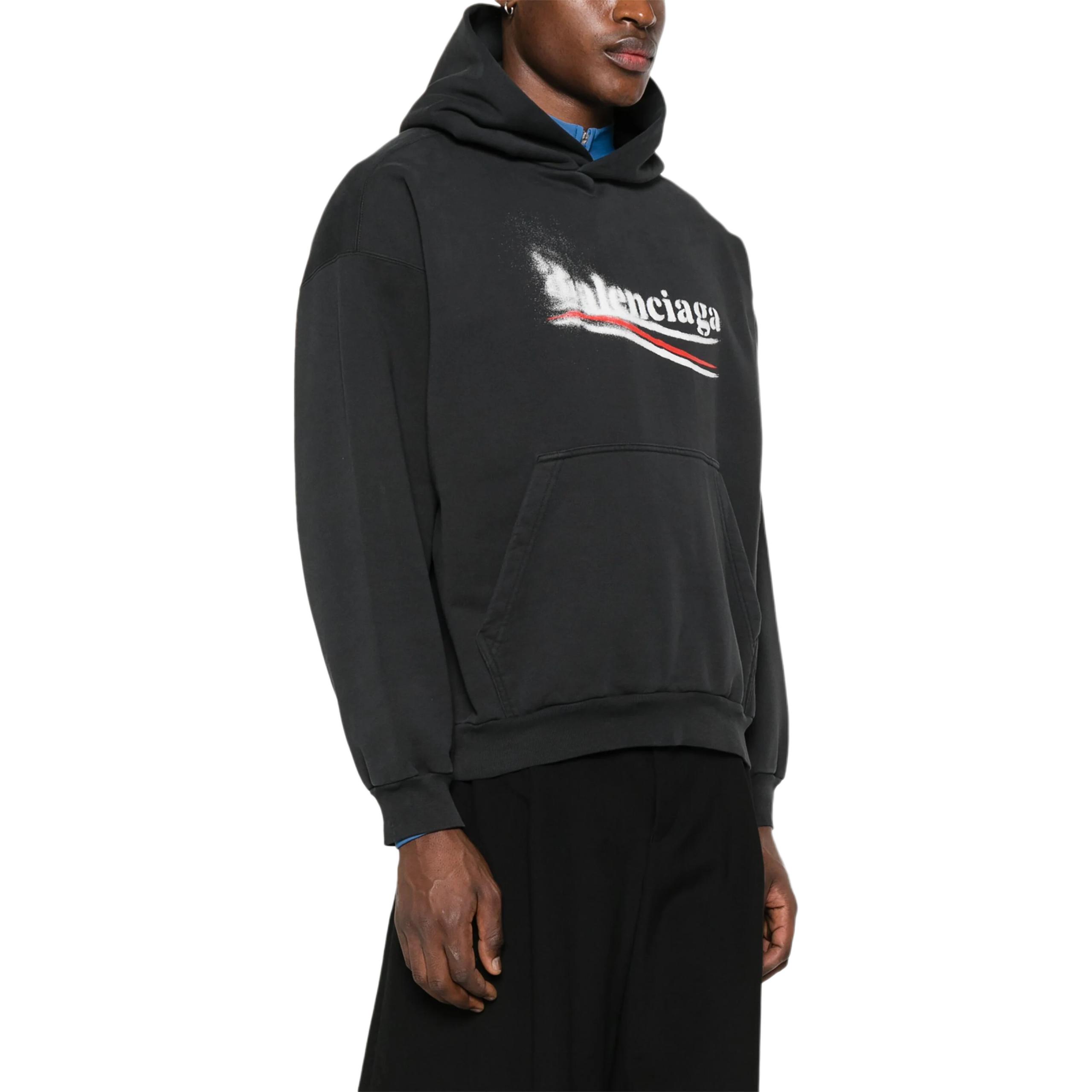 Sizing 巴黎世家标志印花连帽衫 黑色常规版型套头衫 767877TQVI71569