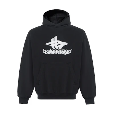 Balenciaga Logo Print Hoodie Regular Fit Black Sweatshirt. 767877TPVF31070