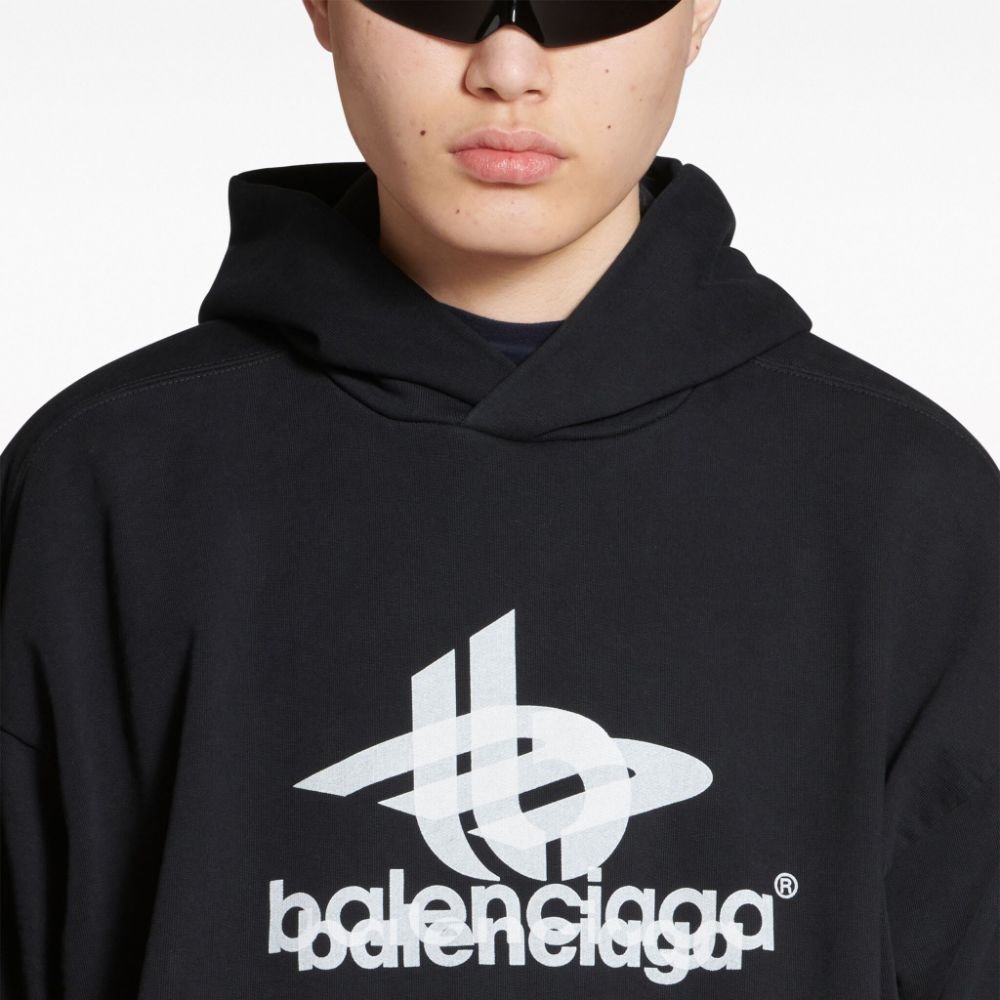 Sizing 巴黎世家 logo印花连帽衫 常规版型 黑色卫衣 767877TPVF31070