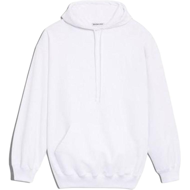 Balenciaga Logo Print Hoodie Unisex White Classic Fit Pullover Sweatshirt 518215TAV379000