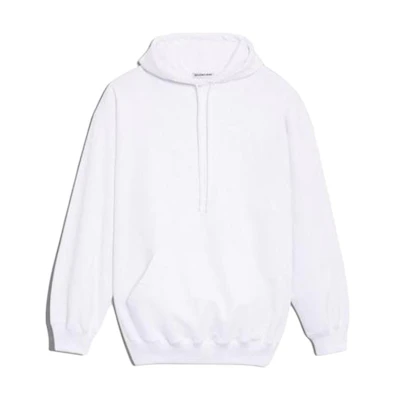 Balenciaga Logo Print Hoodie Unisex White Classic Fit Pullover Sweatshirt 518215TAV379000