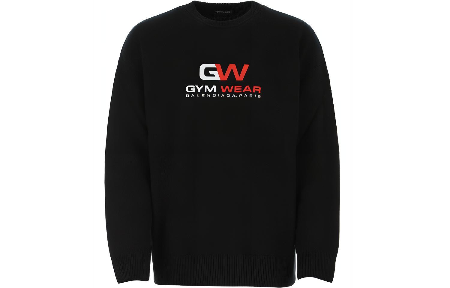 Balenciaga Logo Print Knit Crewneck Long Sleeve Sweatshirt Black 625969T41071000