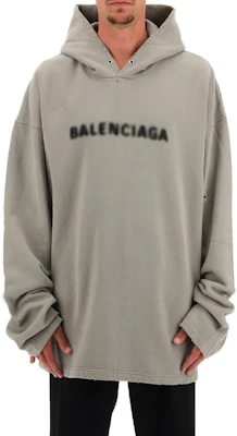 Balenciaga 男士灰色寬鬆版型徽標印花連帽衫 661711TKVD68174 Shop Balenciaga 男士灰色寬鬆版型徽標印花連帽衫 661711TKVD68174