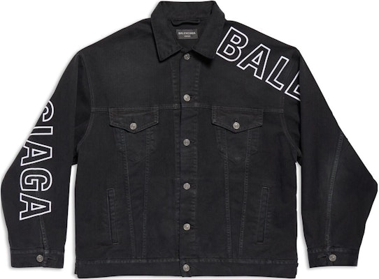 Balenciaga Logo Print Long Sleeve Denim Jacket Unisex Black. 767949TNW111672 Order Balenciaga Logo Print Long Sleeve Denim Jacket Unisex Black. 767949TNW111672
