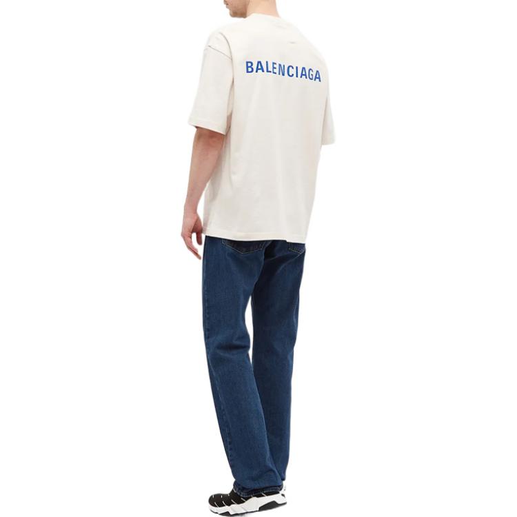Balenciaga Logo Print Loose Fit Crew Neck Tee Beige T-Shirt 612966TIVG59055 圖 4