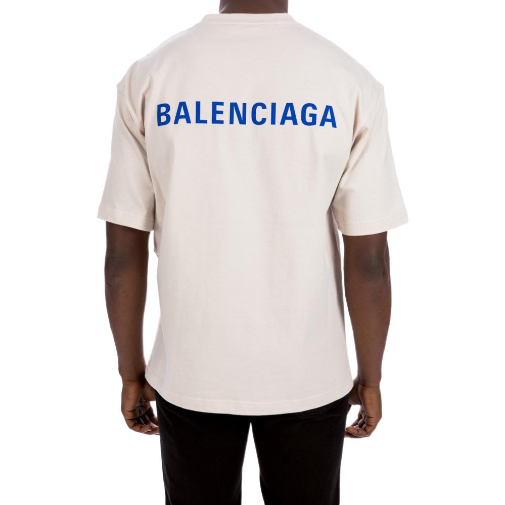 Balenciaga Logo Print Loose Fit Crew Neck Tee Beige T-Shirt 612966TIVG59055 圖 5