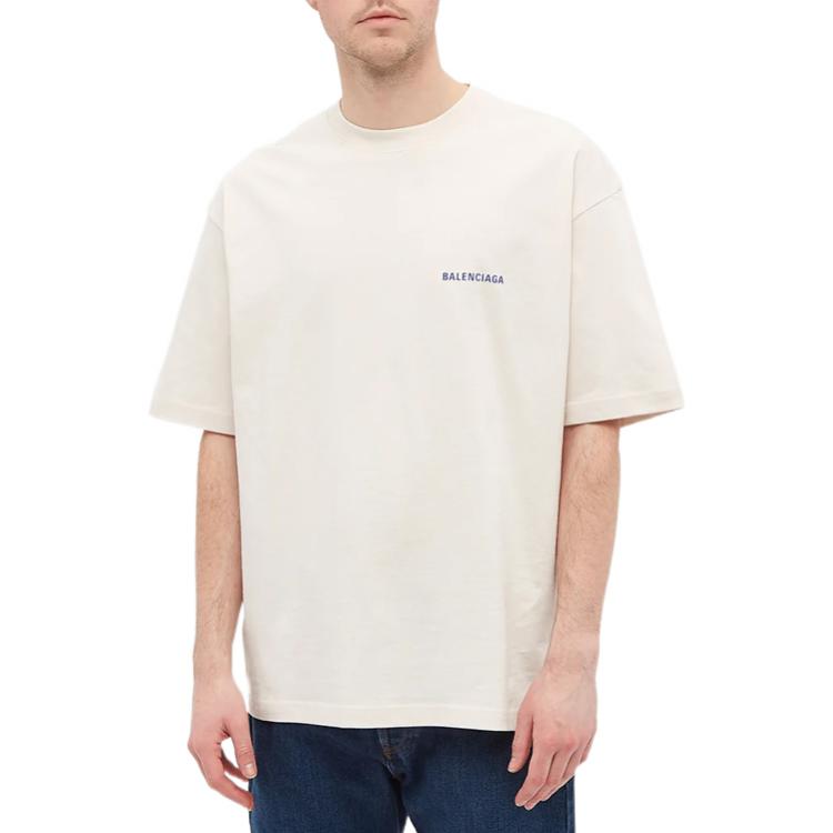 Balenciaga Logo Print Loose Fit Crew Neck Tee Beige T-Shirt 612966TIVG59055 圖 9