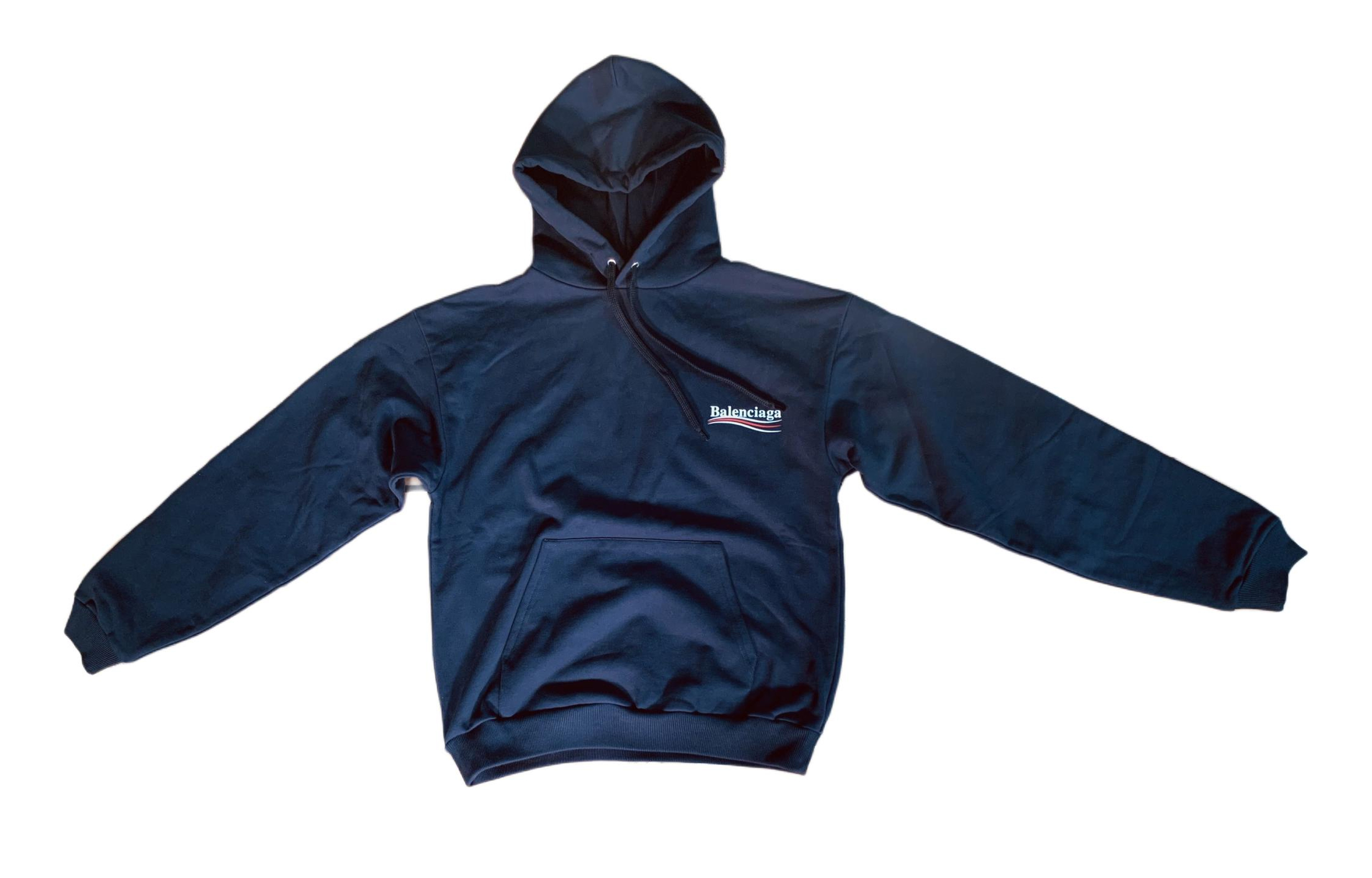 Balenciaga Logo Print Navy Blue Hoodie Unisex Oversized Fit Pullover. 556145TBV144128