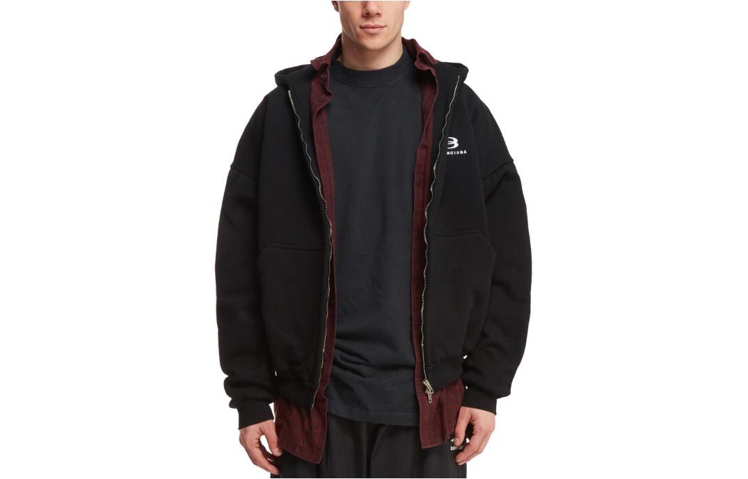 Balenciaga Logo Print Oversized Black Hoodie Jacket  Regular Fit. 772206TPVL71070