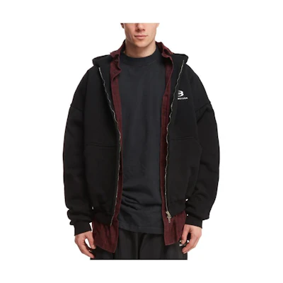 Balenciaga Logo Print Oversized Black Hoodie Jacket Regular Fit. 772206TPVL71070