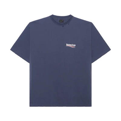 Balenciaga Logo Print Oversized Blue T-Shirt for Men 641675TNVG58009