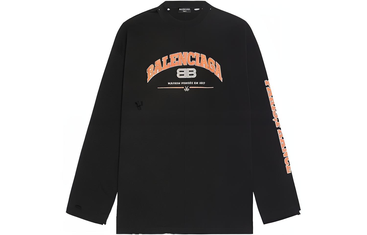 Balenciaga Logo Print Oversized Long Sleeve T-Shirt Black Casual Wear 681046TLVJ11074