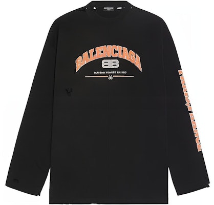 バレンシアガ ロゴプリント オーバーサイズ 長袖Tシャツ ブラック カジュアルウェア 681046TLVJ11074 Buy バレンシアガ ロゴプリント オーバーサイズ 長袖Tシャツ ブラック カジュアルウェア 681046TLVJ11074