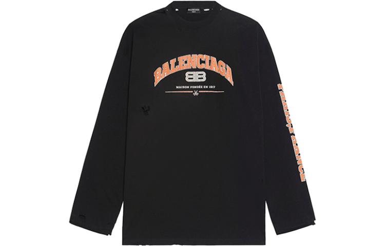 Order バレンシアガ ロゴプリント オーバーサイズ 長袖Tシャツ ブラック カジュアルウェア 681046TLVJ11074