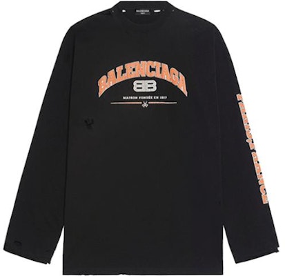 バレンシアガ ロゴプリント オーバーサイズ 長袖Tシャツ ブラック カジュアルウェア 681046TLVJ11074 Order バレンシアガ ロゴプリント オーバーサイズ 長袖Tシャツ ブラック カジュアルウェア 681046TLVJ11074