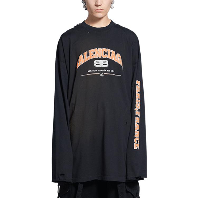 Purchase バレンシアガ ロゴプリント オーバーサイズ 長袖Tシャツ ブラック カジュアルウェア 681046TLVJ11074