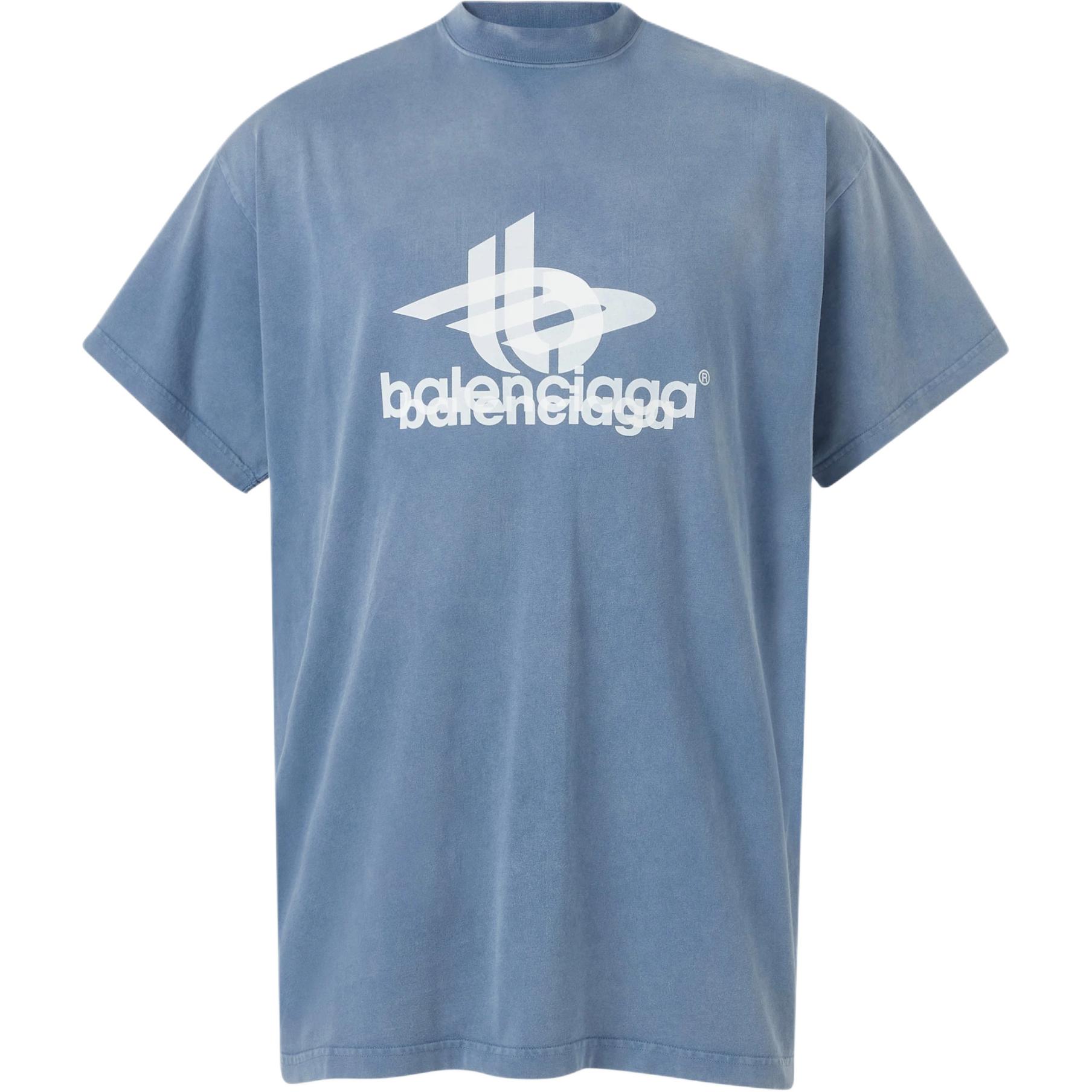 Balenciaga Logo Print Oversized Unisex Blue Crewneck T-Shirt. 739028TPVF24313