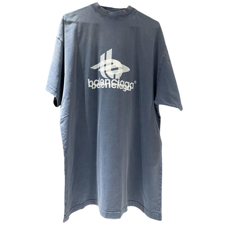 Balenciaga Logo Print Oversized Unisex Blue Crewneck T-Shirt. 739028TPVF24313 圖 2