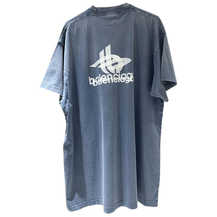 Balenciaga Logo Print Oversized Unisex Blue Crewneck T-Shirt. 739028TPVF24313 圖 3