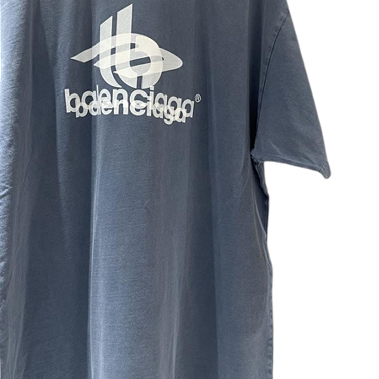 Balenciaga Logo Print Oversized Unisex Blue Crewneck T-Shirt. 739028TPVF24313 圖 5