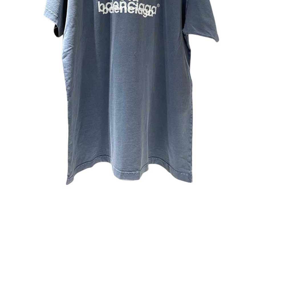 Balenciaga Logo Print Oversized Unisex Blue Crewneck T-Shirt. 739028TPVF24313 圖 7