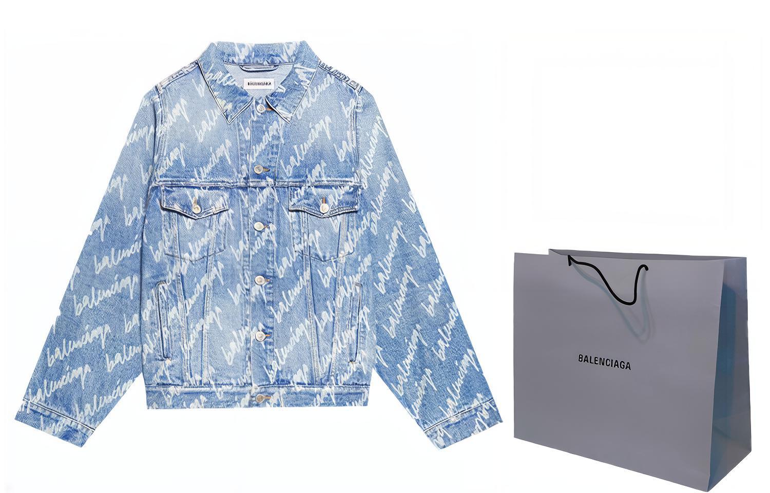 Shop Chaqueta vaquera azul oversize Balenciaga con logo estampado. 681690TJW904200