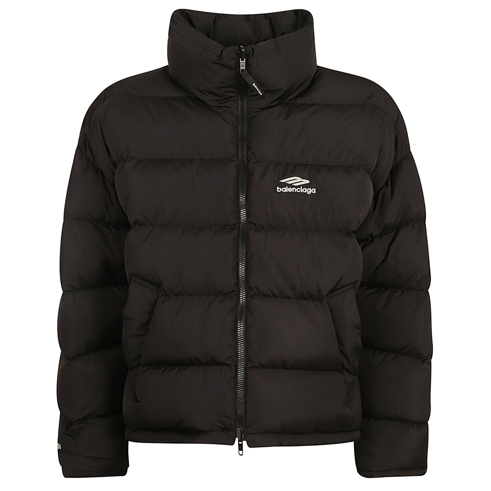 Balenciaga Logo Print Puffer Jacket Black - Loose Fit Long Sleeve Outerwear 773047TPO061069