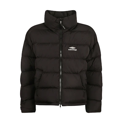 Balenciaga Logo Print Puffer Jacket Black - Loose Fit Long Sleeve Outerwear 773047TPO061069