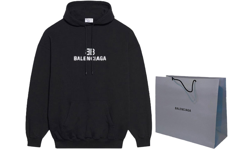 Shop 巴黎世家标志印花黑色宽松款连帽卫衣羊毛衫 600583TKVI81070