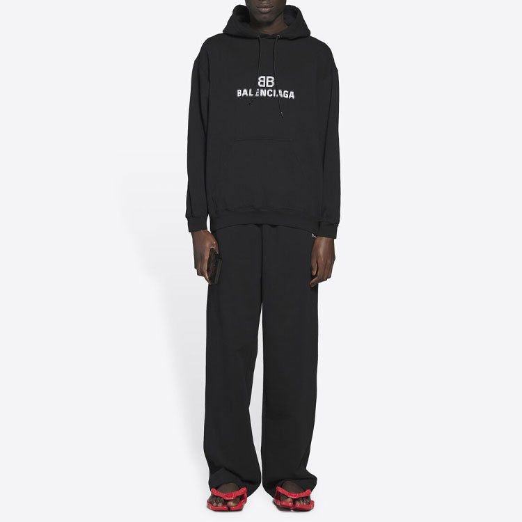 Purchase 巴黎世家标志印花黑色宽松款连帽卫衣羊毛衫 600583TKVI81070