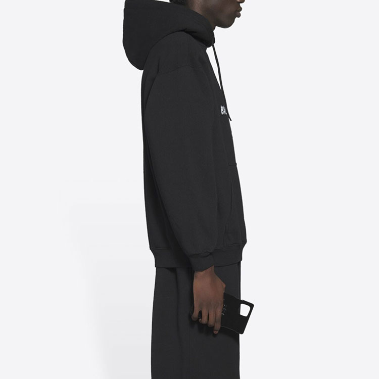 Cheap 巴黎世家标志印花黑色宽松款连帽卫衣羊毛衫 600583TKVI81070