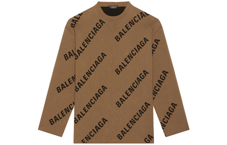 Balenciaga Logo Print Pullover Sweater Brown. 657401T32002900