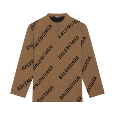 Balenciaga Logo Print Pullover Sweater Brown. 657401T32002900