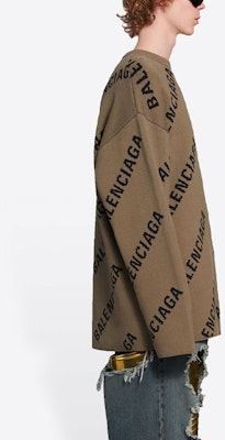 Balenciaga Logo Cetakan Pullover Sweater Coklat. 657401T32002900 Details for Balenciaga Logo Cetakan Pullover Sweater Coklat. 657401T32002900