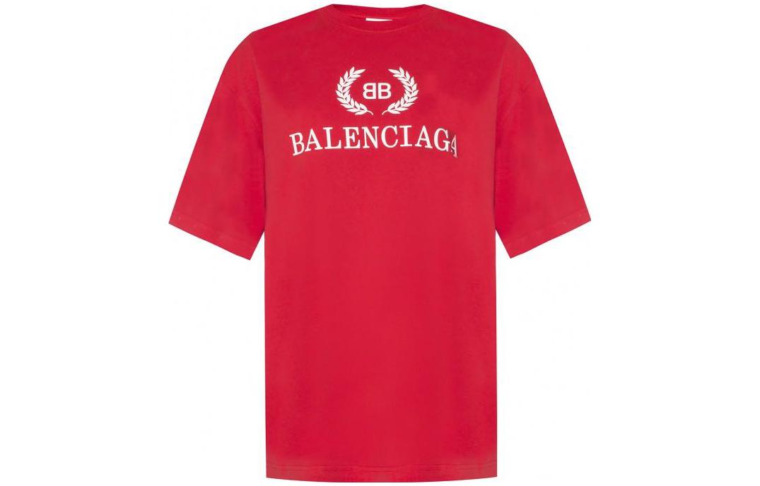 Balenciaga Logo Print Red Crewneck T-Shirt Regular Fit . 544271TCV256400