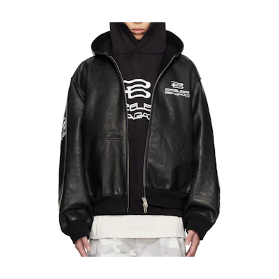 Balenciaga Logo Print Ribbed Knit Hoodie Jacket Black Regular Fit 790311TQS151000