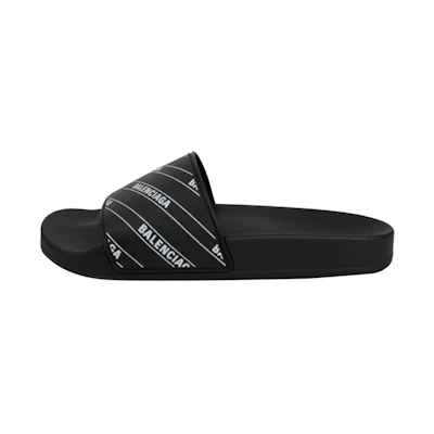 Balenciaga Logo Print Slides 'Black'