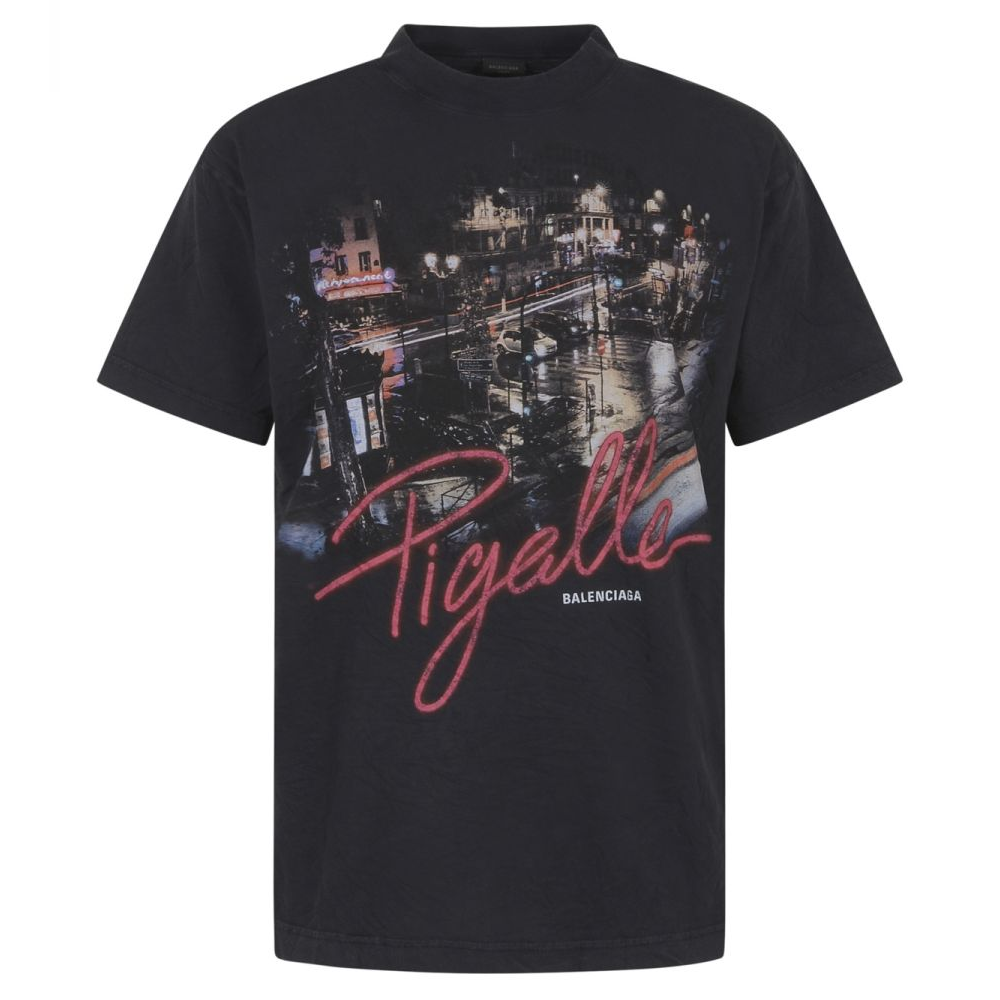 Balenciaga Logo Print Unisex Black Crewneck Casual T-Shirt Regular Fit 809122TVQO11041