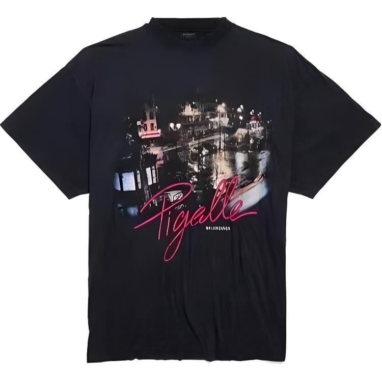 Order Balenciaga Logo Print Unisex Black Crewneck Casual T-Shirt Regular Fit 809122TVQO11041