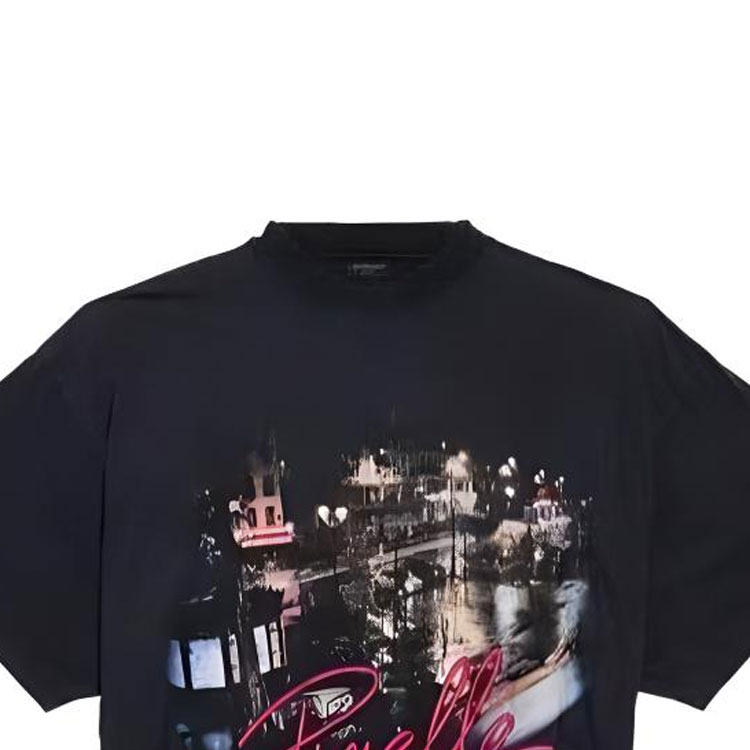 Shop Balenciaga Logo Print Unisex Black Crewneck Casual T-Shirt Regular Fit 809122TVQO11041