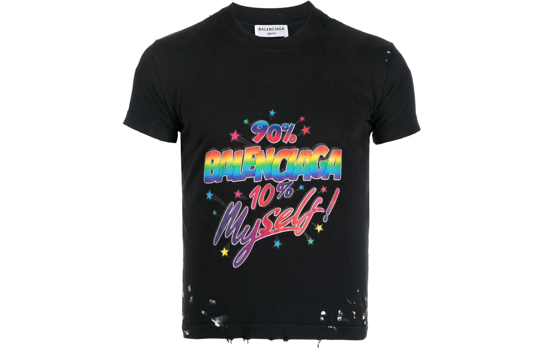 Balenciaga Logo Print Unisex Black Crewneck T-Shirt Regular Fit. 612964TMVH31055