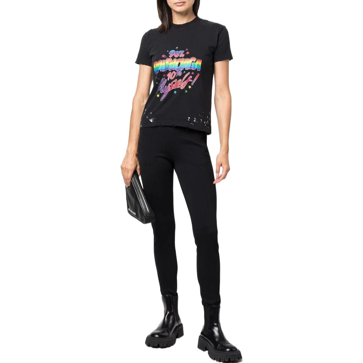 Balenciaga Logo Print Unisex Black Crewneck T-Shirt Regular Fit. 612964TMVH31055 圖 3