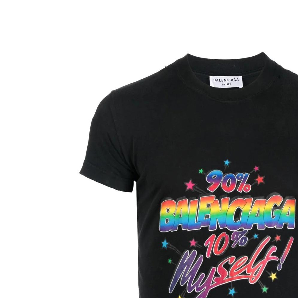 Balenciaga Logo Print Unisex Black Crewneck T-Shirt Regular Fit. 612964TMVH31055 圖 6