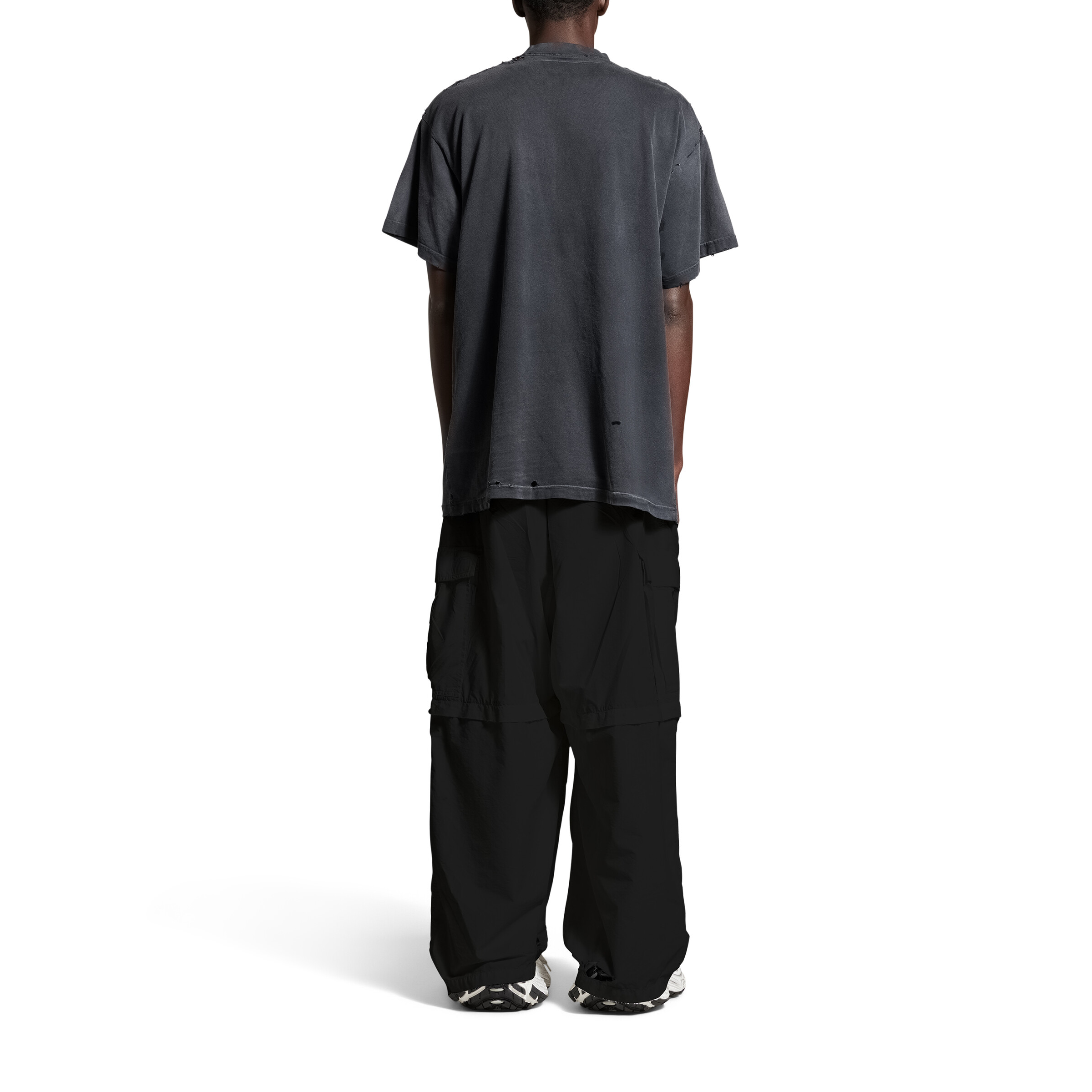 Purchase 발렌시아가 로고 프린트 유니섹스 그레이 오버사이즈 크루넥 티셔츠 787349TQVW41134